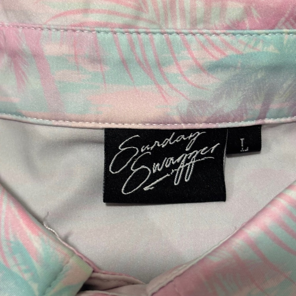 Sunday Swagger Mens Large Pastel Palm Tree‎ Golf Polo Shirt Pink Mint Green L - Picture 4 of 9